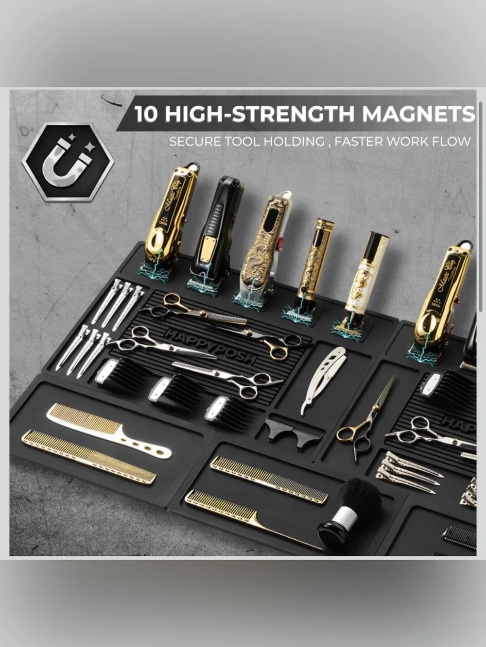 Magnetic Barber Mats for Clippers, 7-Piece Modular Barber Station Organizer